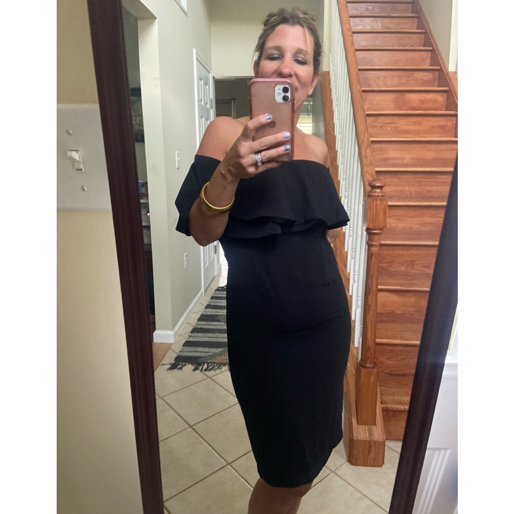 Lulus black off shoulder dress; size S